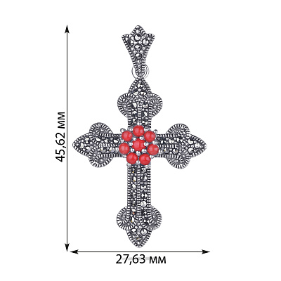 Серебряный крестик с кораллом и марказитами (арт. 7403/2866мркКрк)