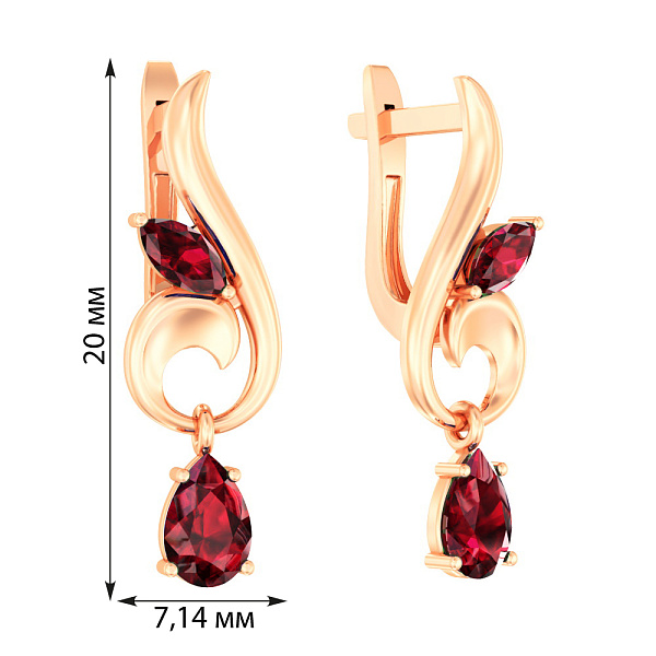 Сережки-підвіски з червоного золота з рубіном (арт. 111133Пр) – зображення 3