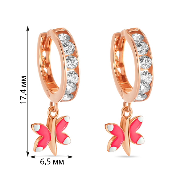 Серьги для детей из красного золота с фианитами и эмалью (арт. 105376ек) – изображение 2