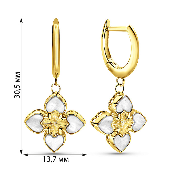 Сережки-підвіски з жовтого золота з перламутром (арт. 1091613жп) – зображення 3