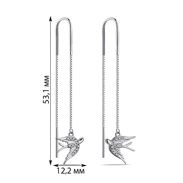 Серебряные серьги Птицы с фианитами (арт. 7502/С2Ф/2023) – изображение 2
