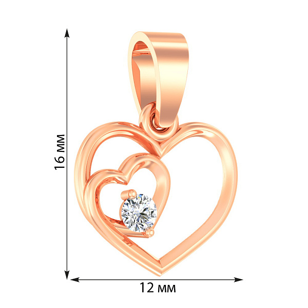 Підвіска з червоного золота Два серця з фіанітом (арт. 440559) – зображення 4
