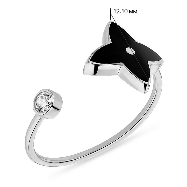 Каблучка з білого золота з фіанітами і емаллю (арт. 1542120беч) – зображення 2