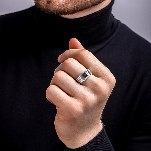 Золотая печатка с бриллиантами (арт. К341521070бч) – изображение 4