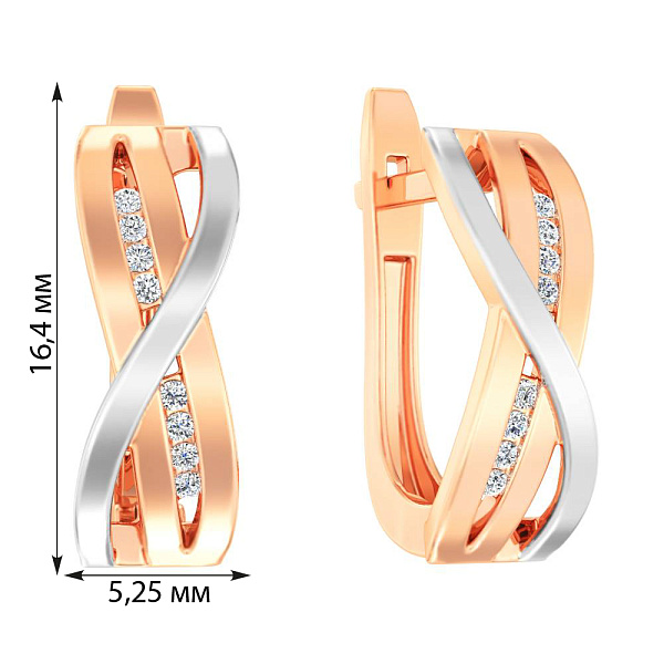 Золоті сережки Синергія в червоному і білому кольорі металу (арт. 111178) – зображення 2