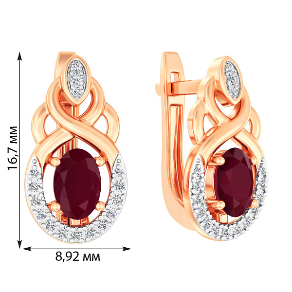 Сережки з червоного золота з рубіном і діамантами (арт. С011049р) – зображення 2