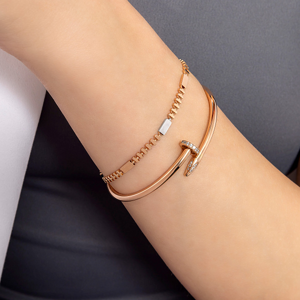 Браслет «Гвоздь» из красного золота с фианитами (арт. 324860) – изображение 2