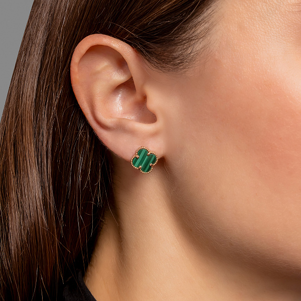 Золоті сережки Конюшина з малахітом (арт. 1101201/10млх) – зображення 3