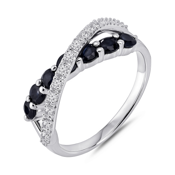 Серебряное кольцо с дорожкой из сапфиров (арт. 7501/2180890Спс) – изображение 1