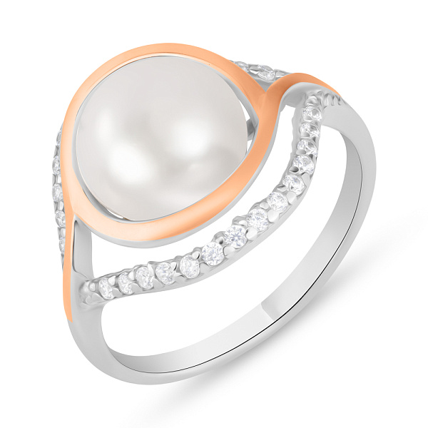 Серебряное кольцо с жемчугом и фианитами (арт. 7201/616жбкп) – изображение 1