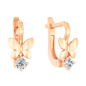 Золотые серьги «Бабочки» с фианитами для детей (арт. 110639)