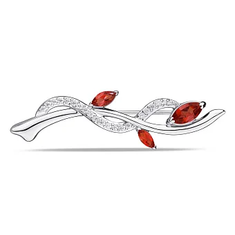 Срібна брошка з гранатом і фіанітами (арт. 7505/583Гбп)