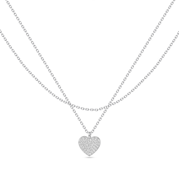 Серебряное двойное колье с подвеской сердце с фианитами (арт. 7507/2607) – изображение 1