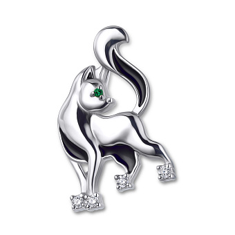 Серебряная брошь «Котенок» с эмалью и фианитами (арт. 7505/7119реч)