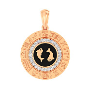 Золотой подвес "Рыбы" с эмалью и фианитами  (арт. 440681ечрб)