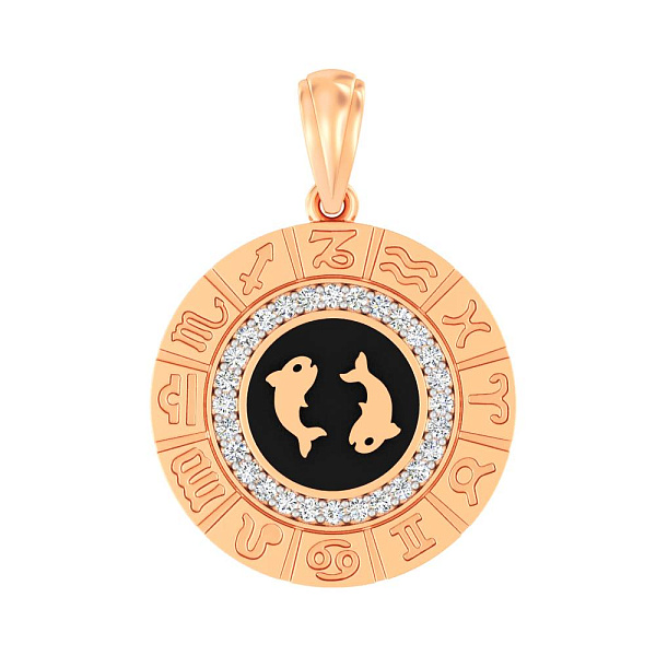 Золотой подвес "Рыбы" с эмалью и фианитами (арт. 440681ечрб) – изображение 1