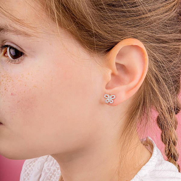 Золотые серьги пусеты Бабочки с фианитами (арт. 110173) – изображение 2