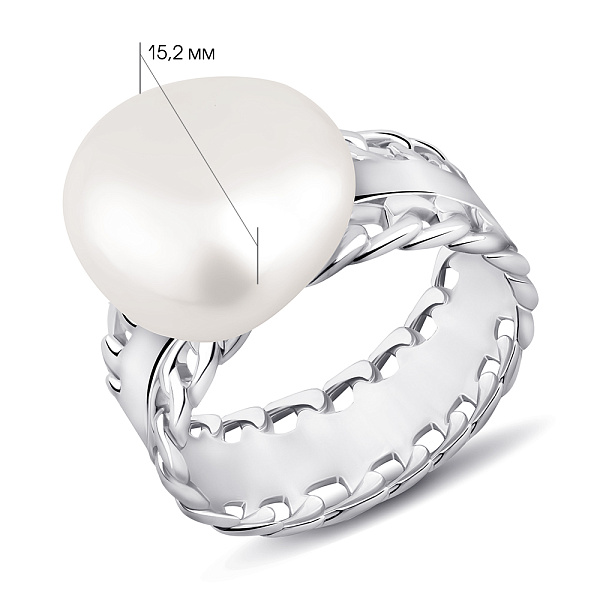 Широкое серебряное кольцо с жемчугом (арт. 7501/2185161жб) – изображение 2