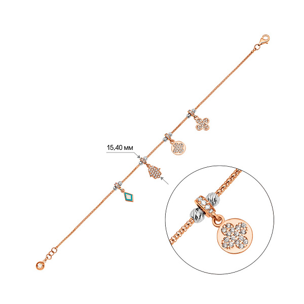 Браслет из красного и белого золота с эмалью и фианитами (арт. 325493кбецвП4) – изображение 2