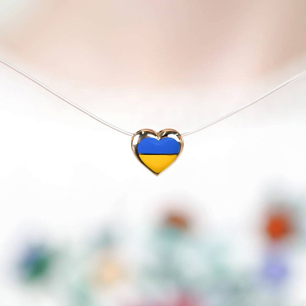 Силиконовое колье с золотым подвесом и синей и желтой эмалью на леске (арт. 360122есж) – изображение 3