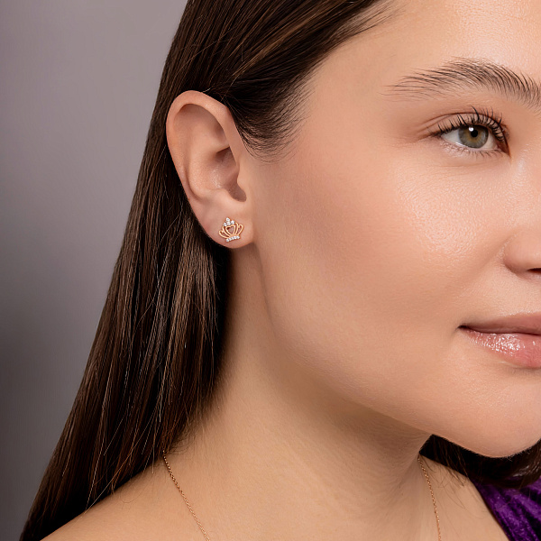 Золоті пусети Корона з фіанітами (арт. 111118) – зображення 3