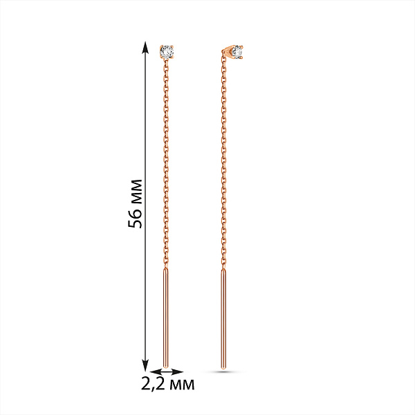 Сережки-протяжки з червоного золота з діамантами (арт. С011697010) – зображення 3