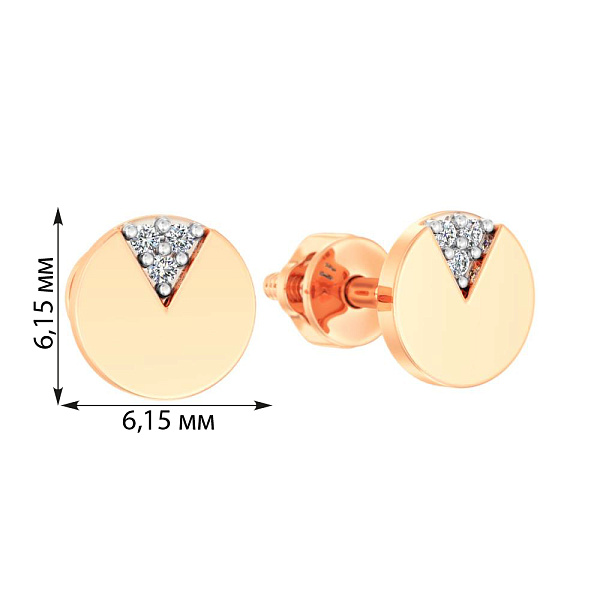 Пусеты из красного золота с фианитами (арт. 110878) – изображение 3