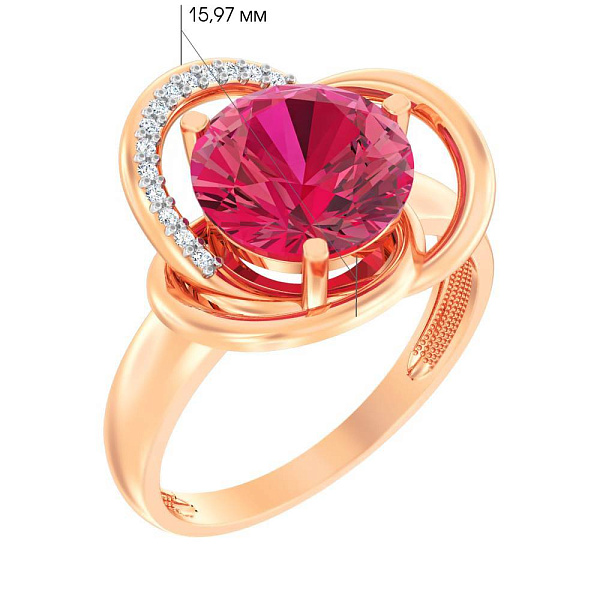 Золота каблучка з рожевим кварцом і фіанітами  (арт. 140697ПрГ) – зображення 2