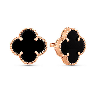 Золотые серьги пусеты с ониксом (арт. 1101263/10о)