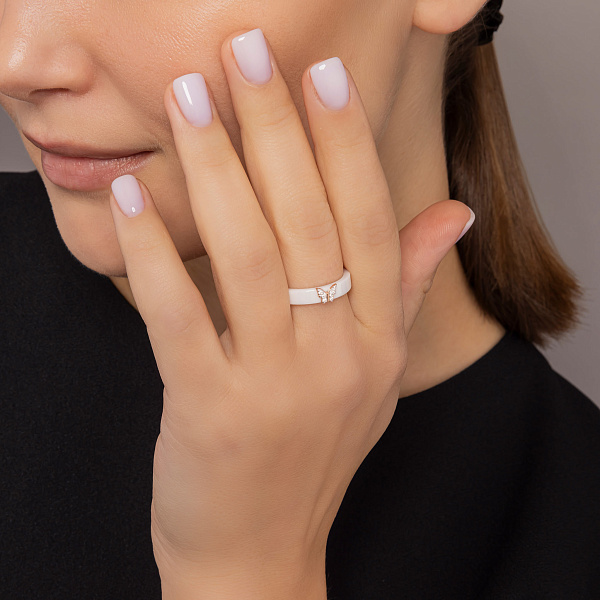 Каблучка з золота та кераміки з діамантами (арт. К011792кб) – зображення 2