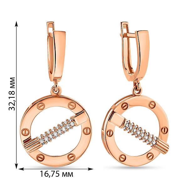 Золотые серьги-подвески с фианитами (арт. 108593) – изображение 3