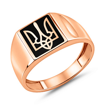 Фото Печатка из красного золота Трезубец-Герб Украины с эмалью (арт. 170084ч)