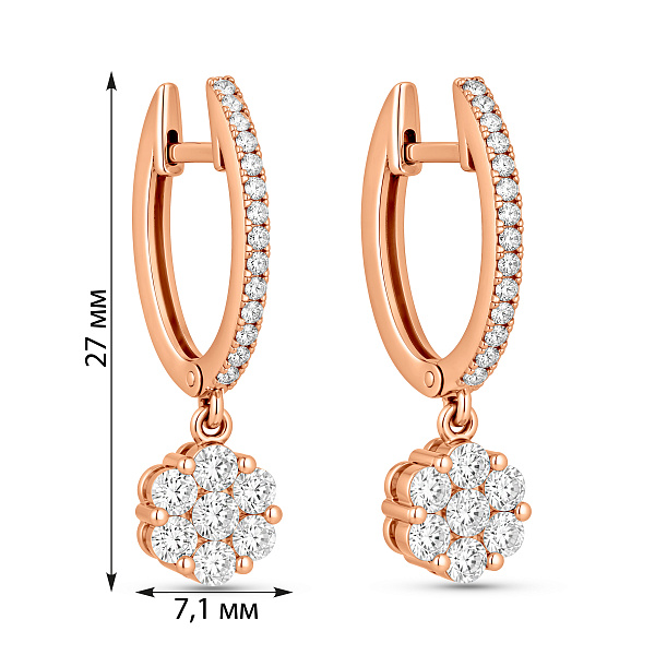Серьги-подвески из красного золота с фианитами (арт. 110389) – изображение 5