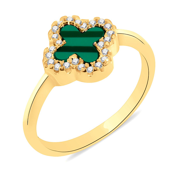 Срібна каблучка з малахітом і жовтим родіюванням (арт. 7501/3756/10жмлх) – зображення 1