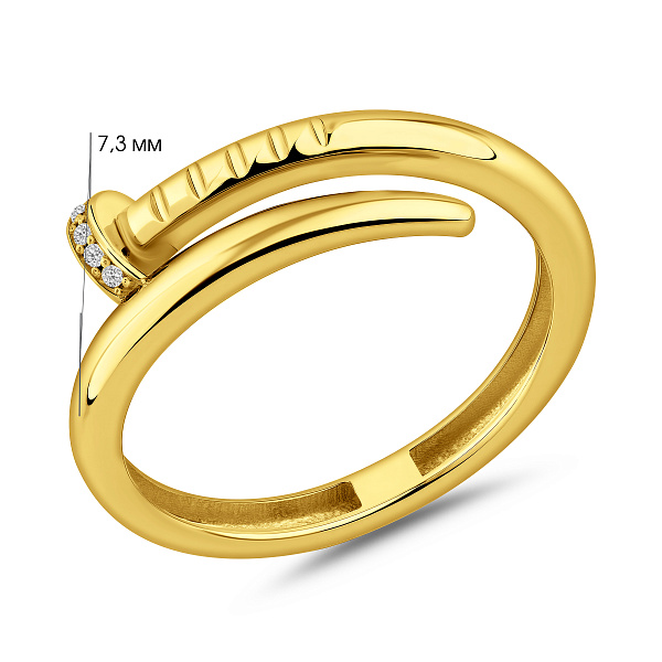 Каблучка в формі цвяха з жовтого золота з фіанітами (арт. 141452ж) – зображення 4