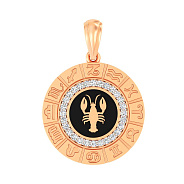 Подвес из красного золота "Рак" с эмалью и фианитами  (арт. 440681ечрк)