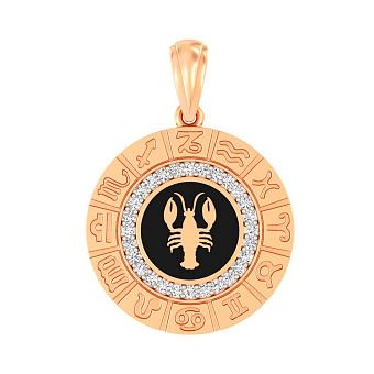 Подвес из красного золота "Рак" с эмалью и фианитами (арт. 440681ечрк)