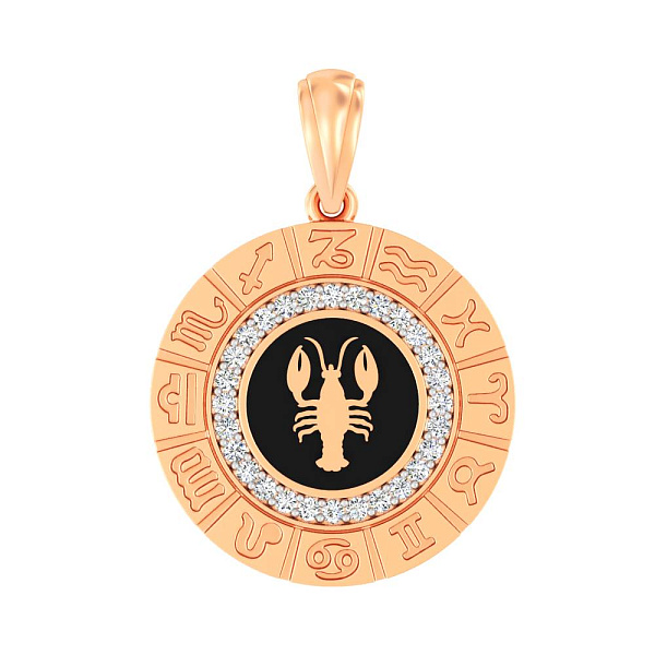 Подвес из красного золота "Рак" с эмалью и фианитами (арт. 440681ечрк) – изображение 1