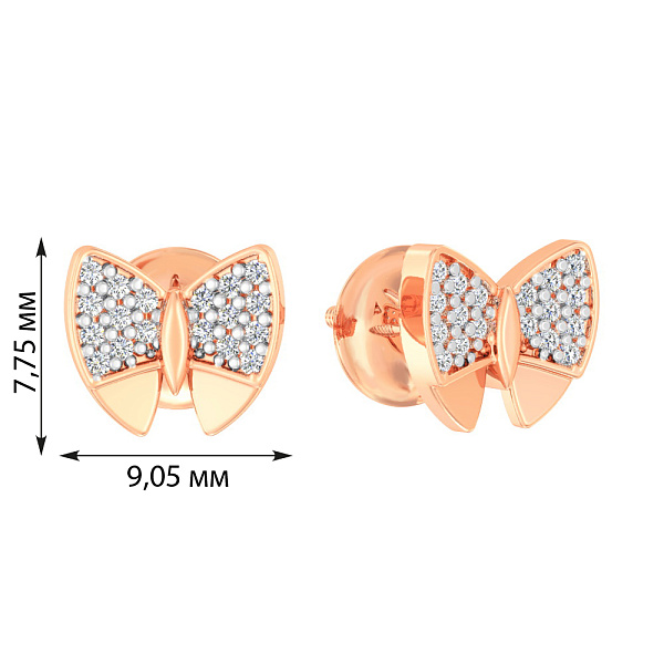 Золотые серьги пусеты «Бабочки» с фианитами (арт. 112600) – изображение 4