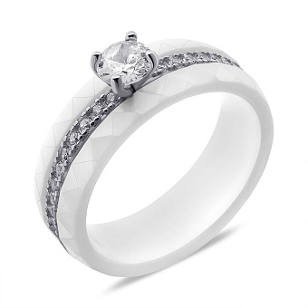Серебряное кольцо с белой керамикой и с фианитами (арт. 7501/6945кмб)