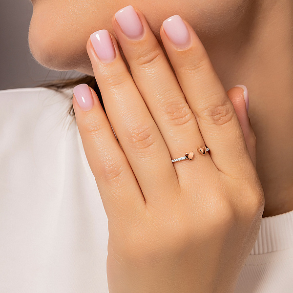 Золотое кольцо Сердечки с фианитами (арт. 1401114) – изображение 3