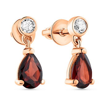 Золоті пусети з гранатом і фіанітами (арт. 111273Пк)