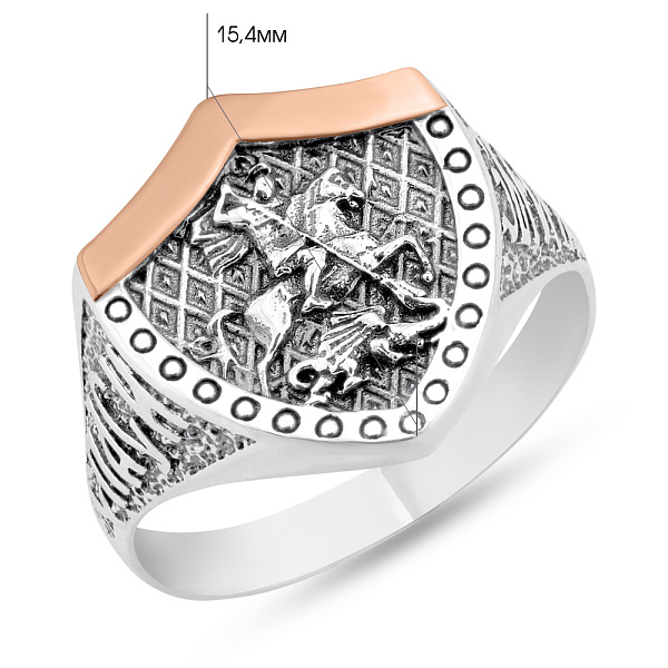 Серебряная печатка с золотой накладкой (арт. 7206/1051кю) – изображение 2