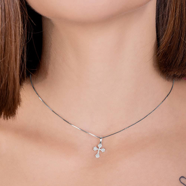 Хрестик з білого золота з діамантами (арт. П341013020б) – зображення 2