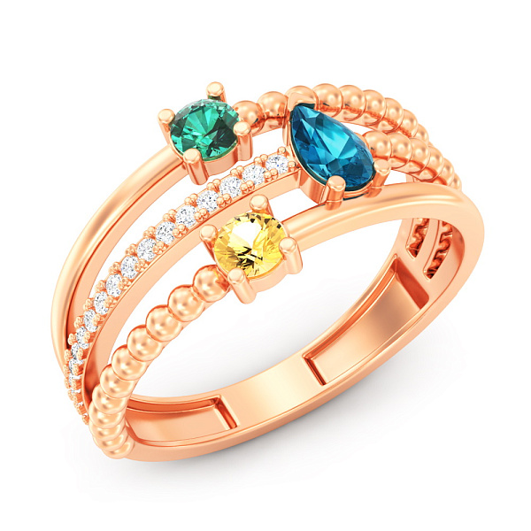 Золота каблучка з міксом каменів (арт. 141370Пзлц) – зображення 1