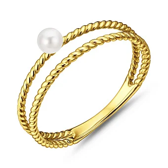 Двойное кольцо из желтого золота с жемчугом (арт. 140943ж)
