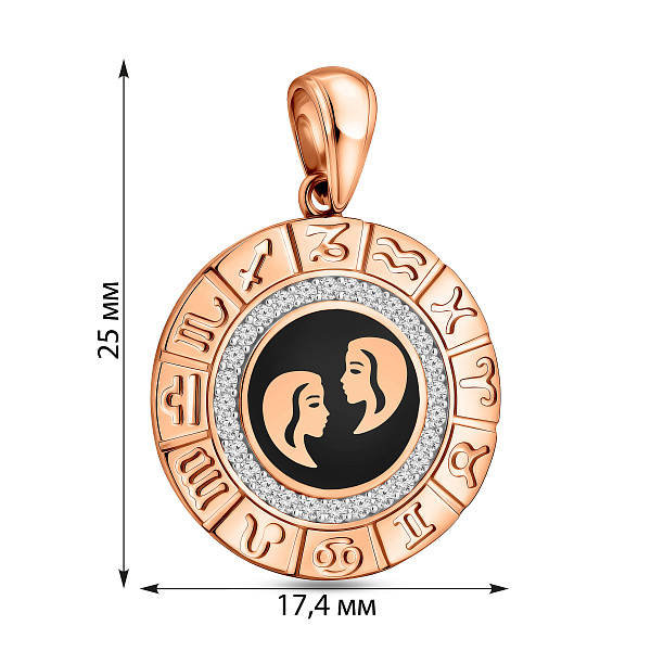 Золотой подвес "Близнецы" с фианитами и эмалью (арт. 440681ечб) – изображение 3