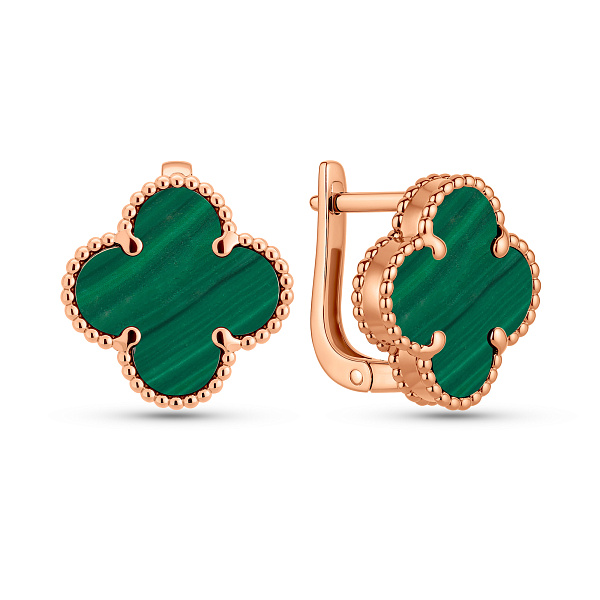 Золотые серьги Клевер с малахитом (арт. 1101201/10млх) – изображение 1