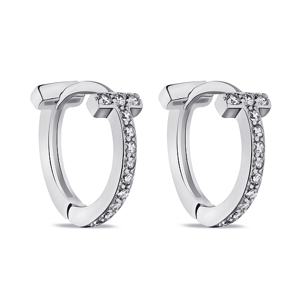Серьги-кольца из серебра с фианитами (арт. 7502/9087/10) – изображение 1