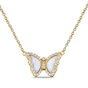 Срібне кольє з опалом і з жовтим родіюванням (арт. 7507/1806жПоб)